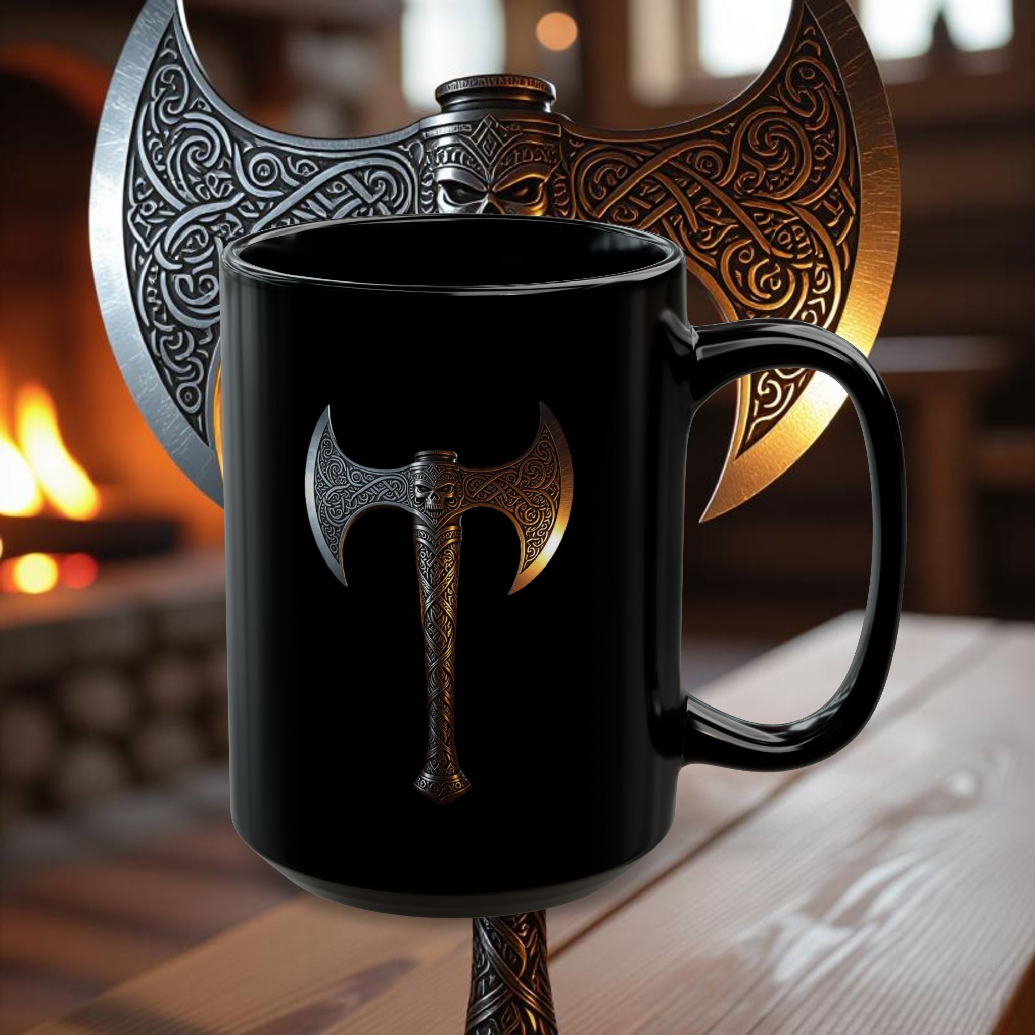 Skeleton Axe - 15oz Black Mug – The Never Forge