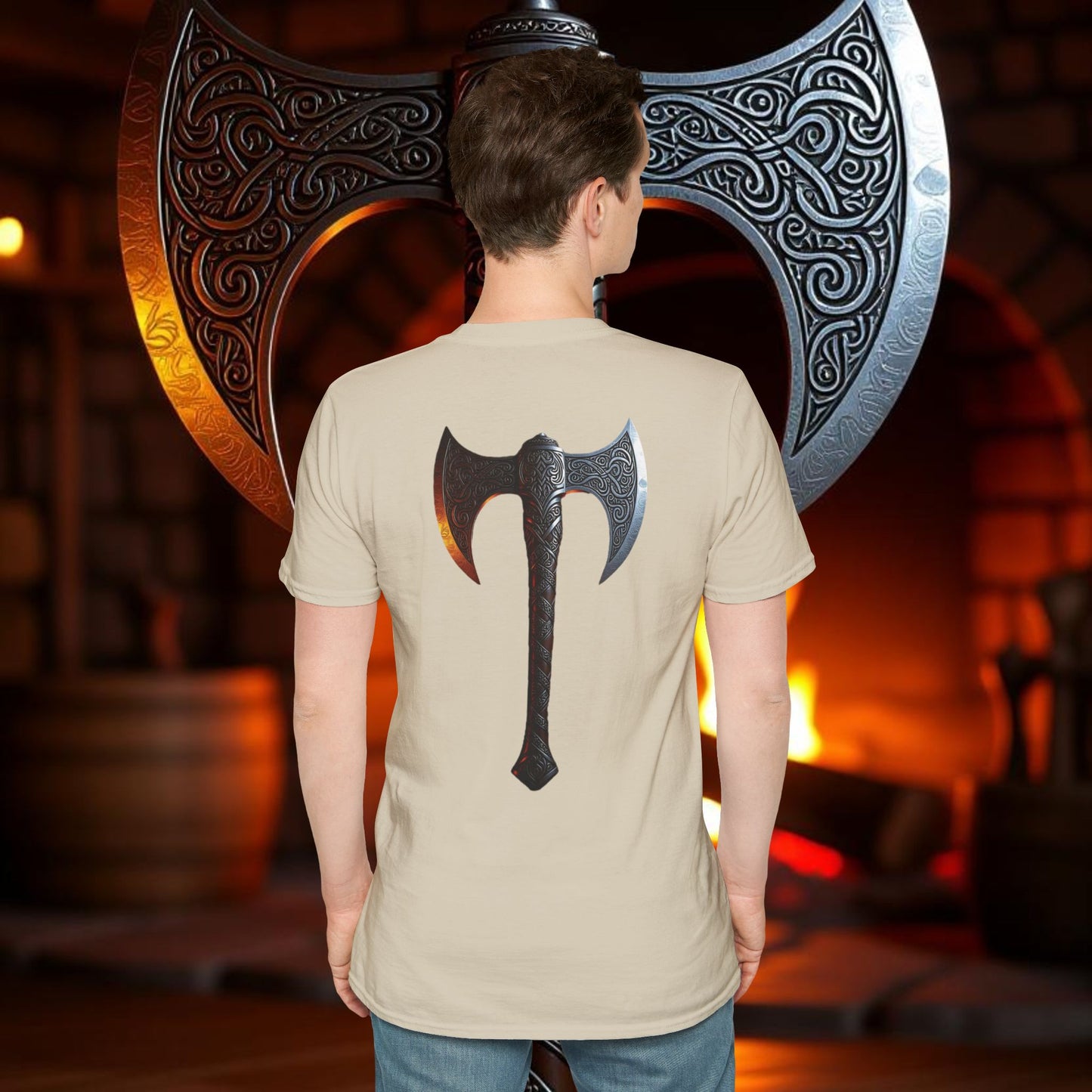 Silver - Double Sided Battle Axe T-Shirt