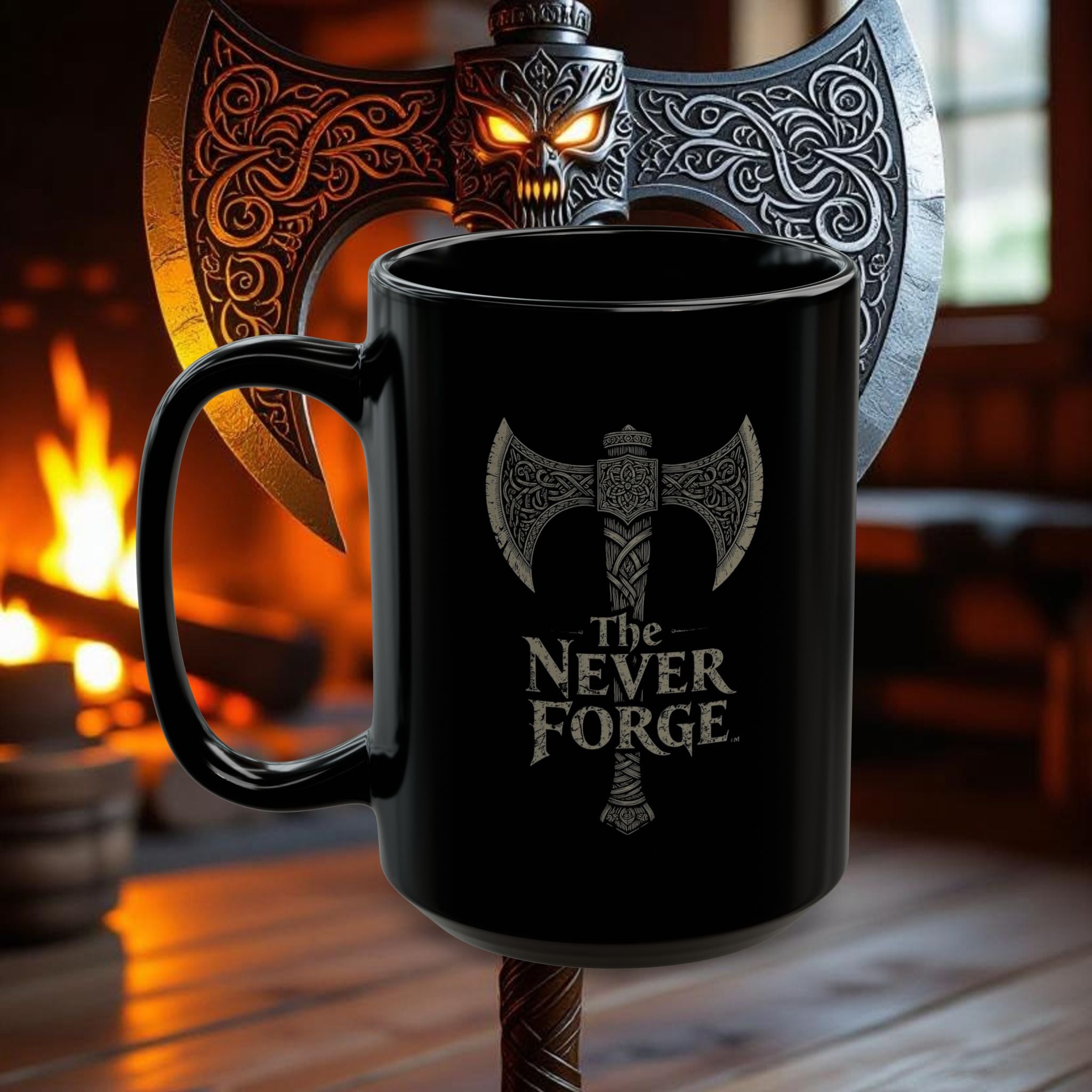 Wolf Axe - 15oz Black Mug – The Never Forge